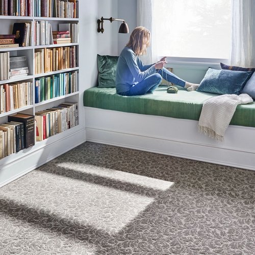 Living room with bookshelf from Young's Interiors & Flooring in Ford City, PA